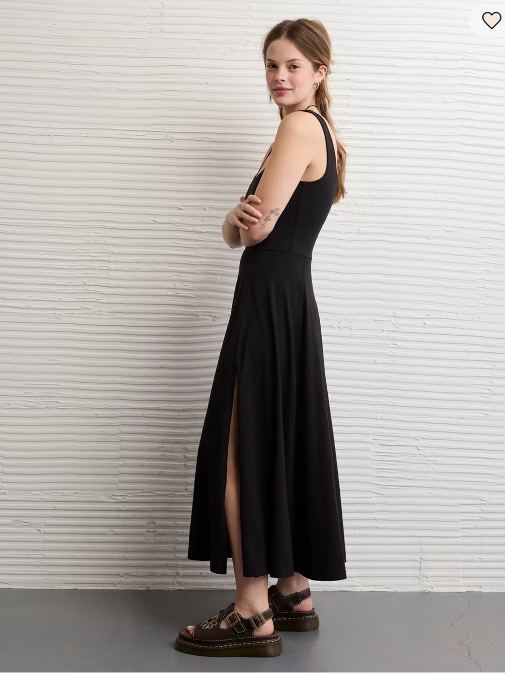 AE American Black Scoop Midi Dress with Side Slit